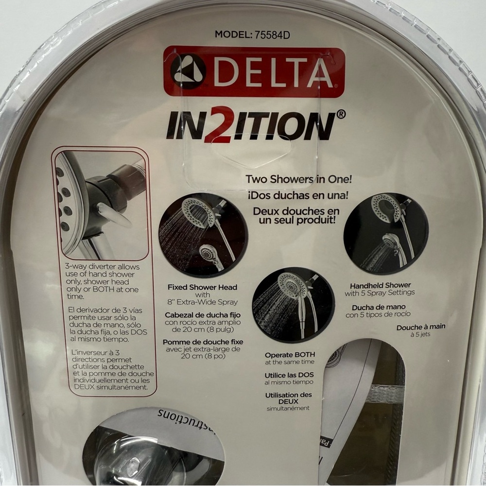 Delta In2ition 2 in 1 5-Spray Fixed and Handheld Shower Head Chrome Dual - Picture 6 of 8